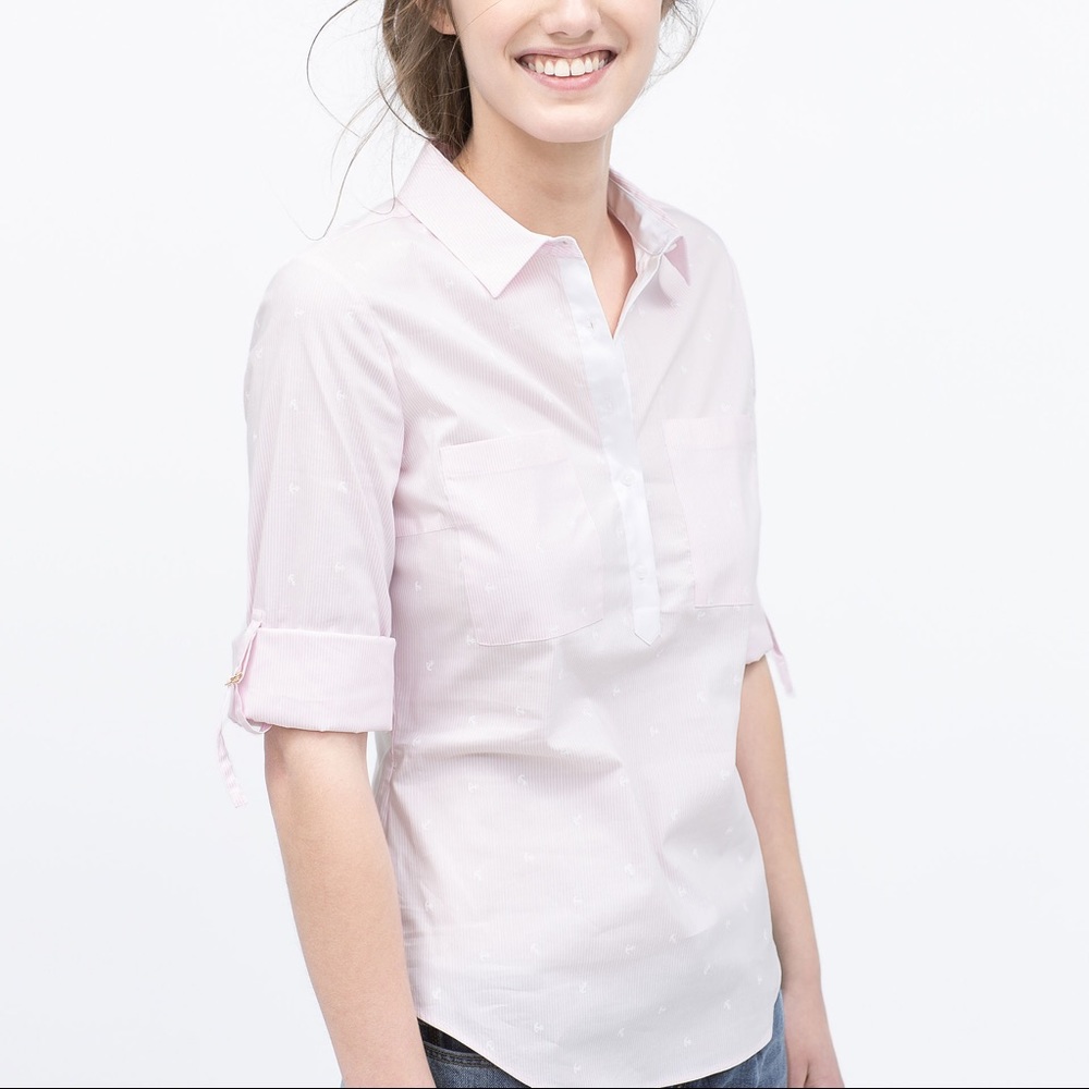 Zara Anchor Print Striped Poplin Shirt